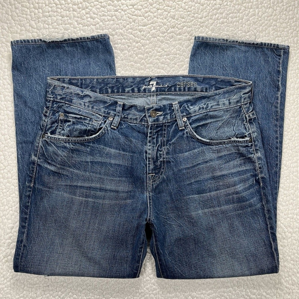7 For All Mankind Carsen Jeans Men's 34 (Actual 36x28) Blue Straight USA Grunge